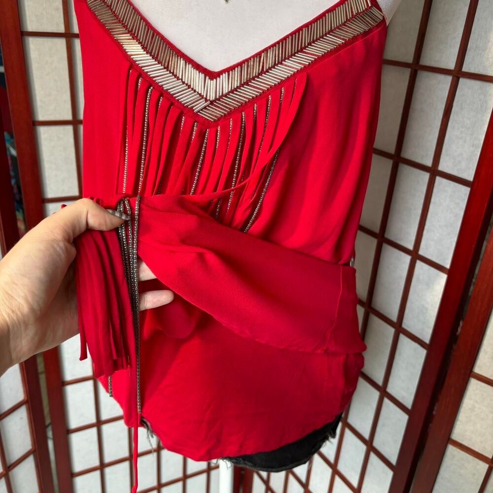 Xoxo Women's Red and Silver Blouse - Picture 8 of 8